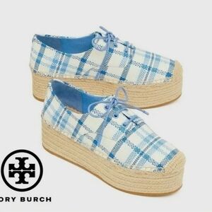 TORY BURCH Raffia Plaid Print Espadrilles